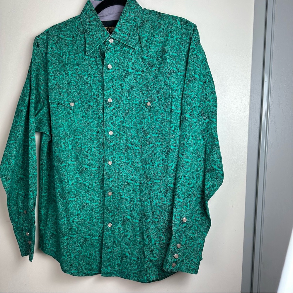 Drysdale Green & Black Paisley Print Pearl Snap Button Down Western Men’s Top M